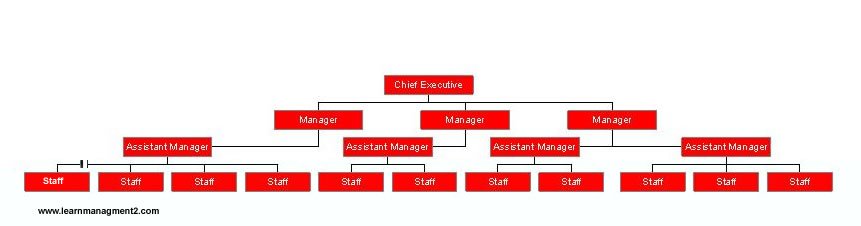 This diagram shows an example hierarchical structure with a number of manager, supervisory and subordinate positions